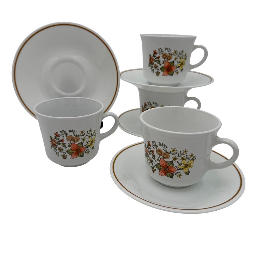 Vintage Corelle Cups & Saucers Indian Summer Set of 4 (8 pieces)